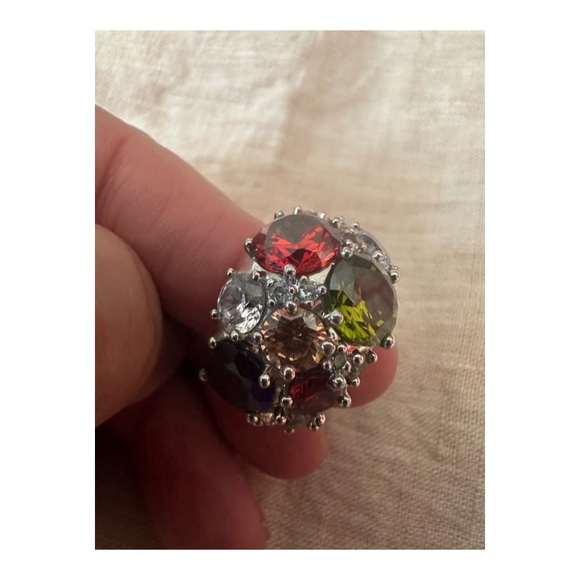 Vintage Signed NVC Colorful Rhinestone Gemstone Cocktail Ring Size 8 - Picture 2 of 10